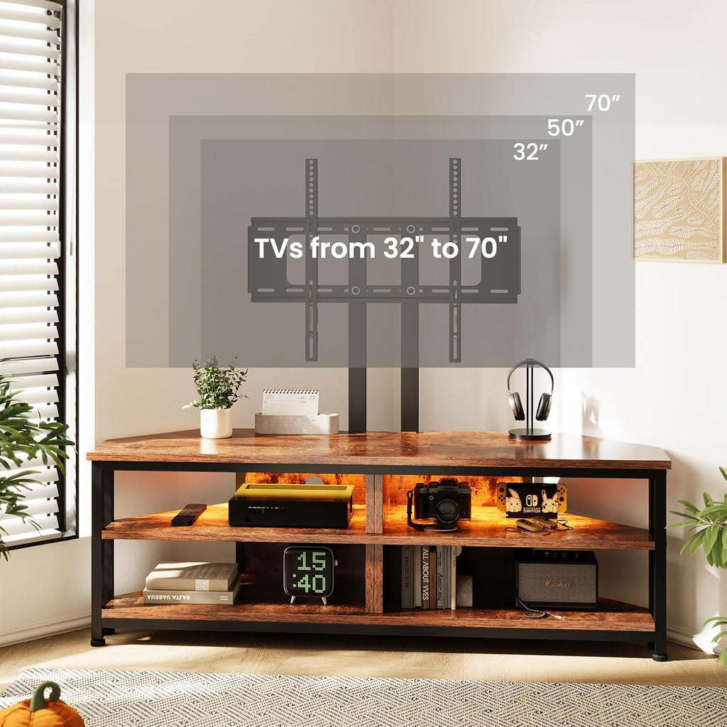 TV Stand Cabinet with LED Lighting and TV Mount