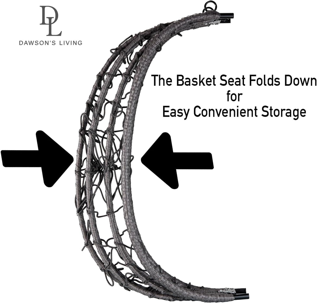Folding Hanging Egg Chair INCLUDES WEATHERPROOF COVER - Outdoor and Indoor Rattan Weave Swing Chair Hammock - Hanging Chair (Grey with Grey Cushion)