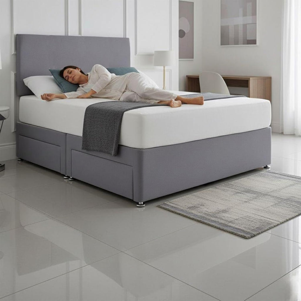 Premium Plain Fabric Divan Bed Set With Mattress