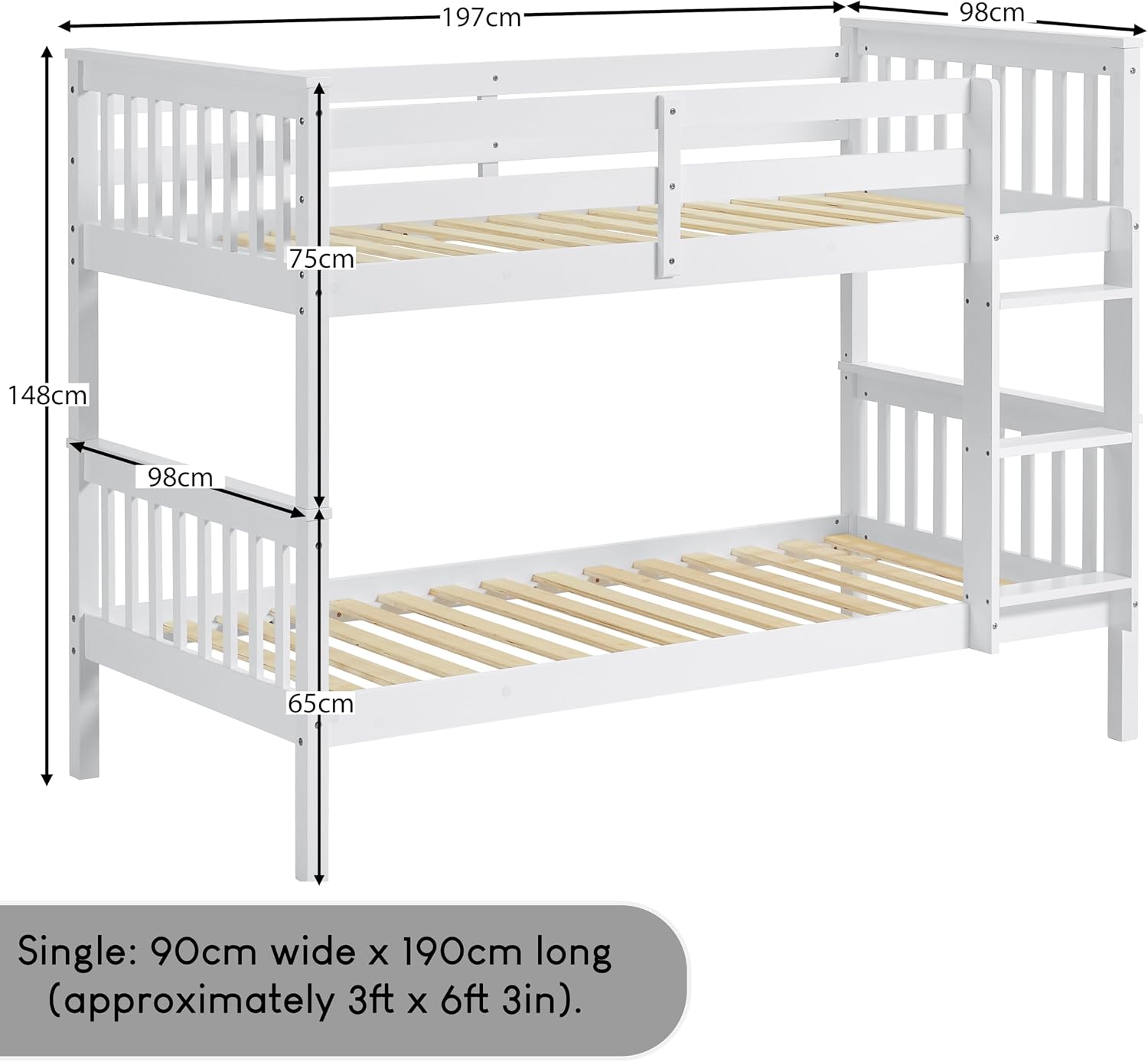 Single Bunk Bed Frame with Ladder