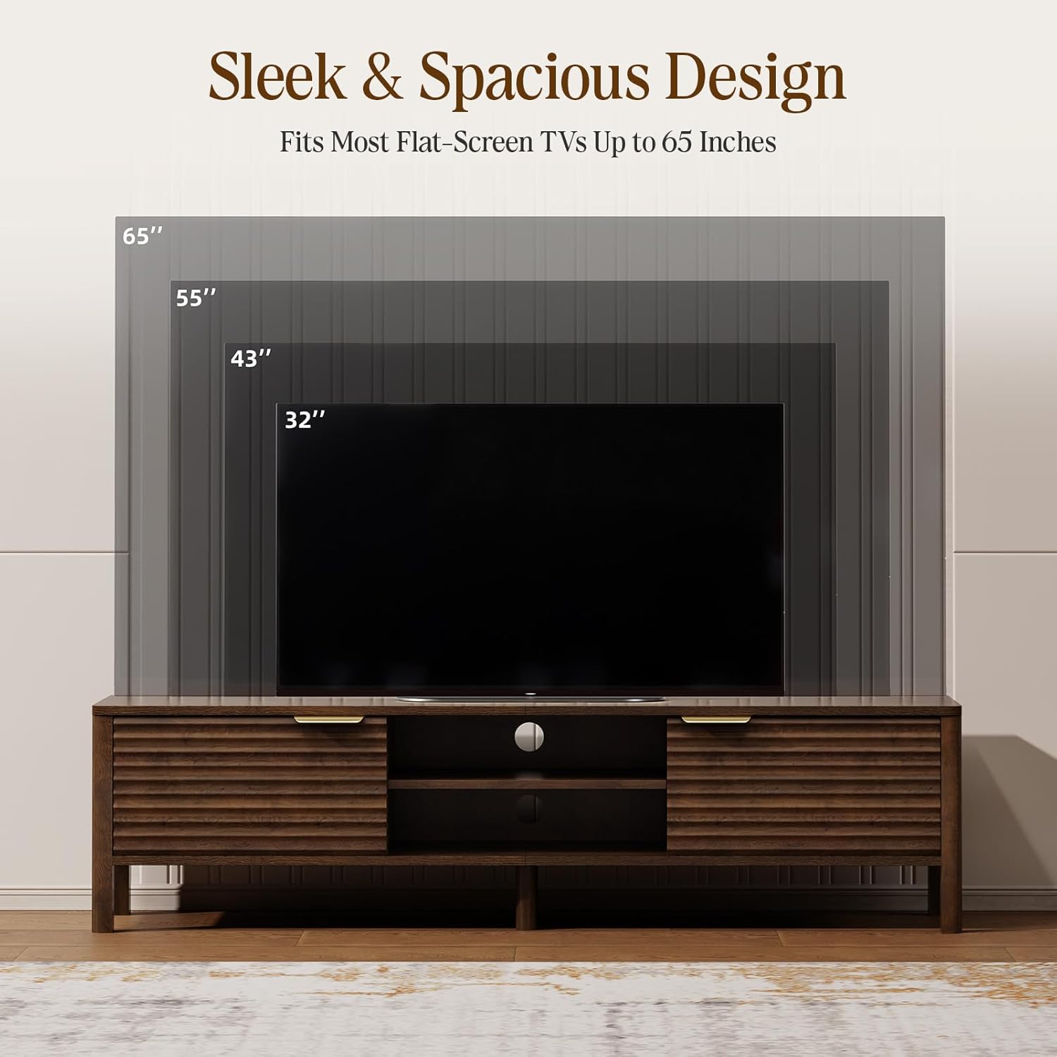 Wooden TV Stand Cabinet - 150cm Long TV Unit With Storage And Adjustable Shelves
