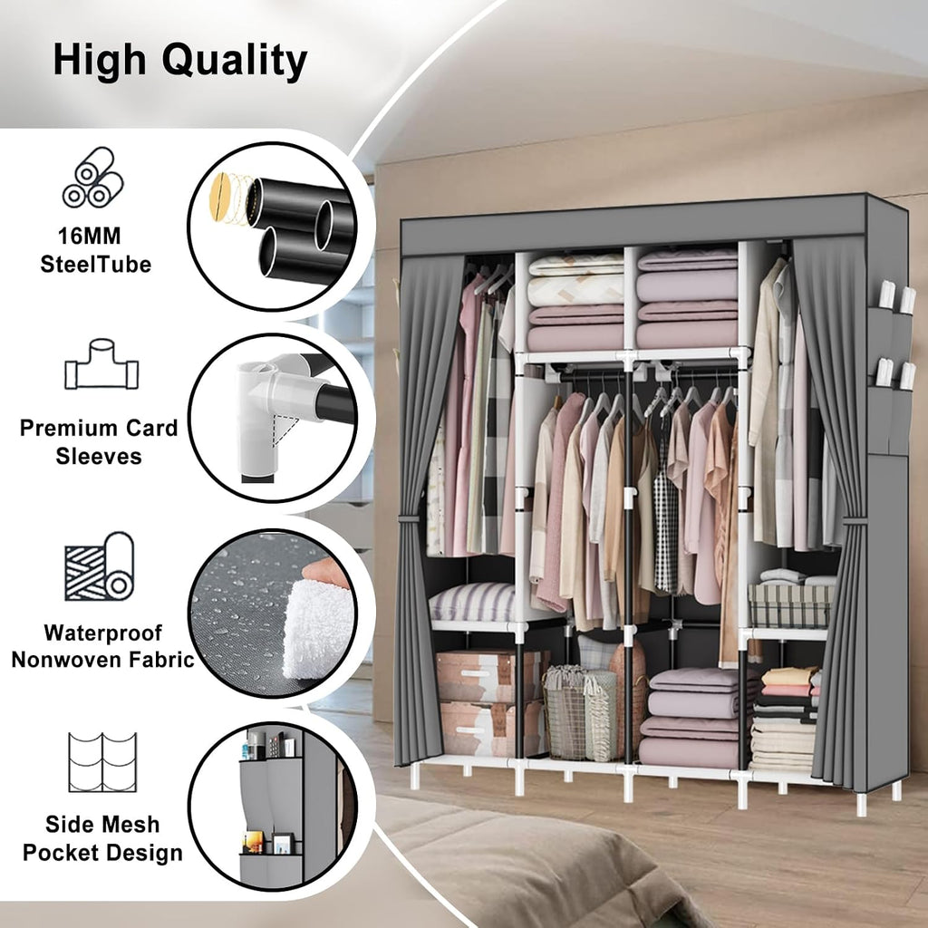 Canvas Wardrobe with 4 Hanging Rails