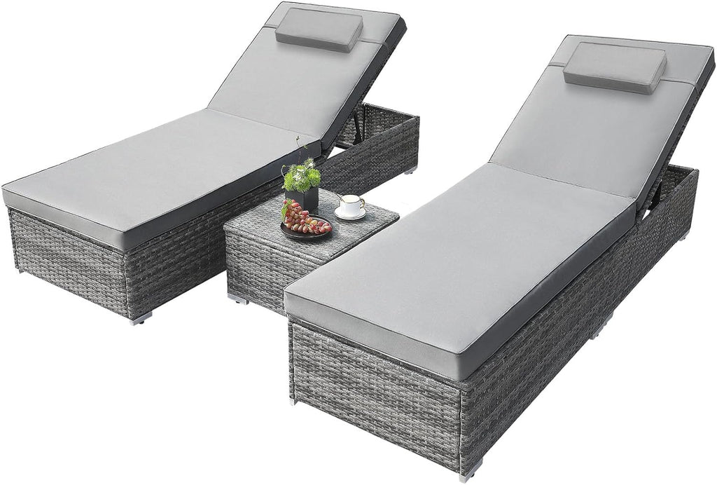 3 PCS Rattan Sun Lounger