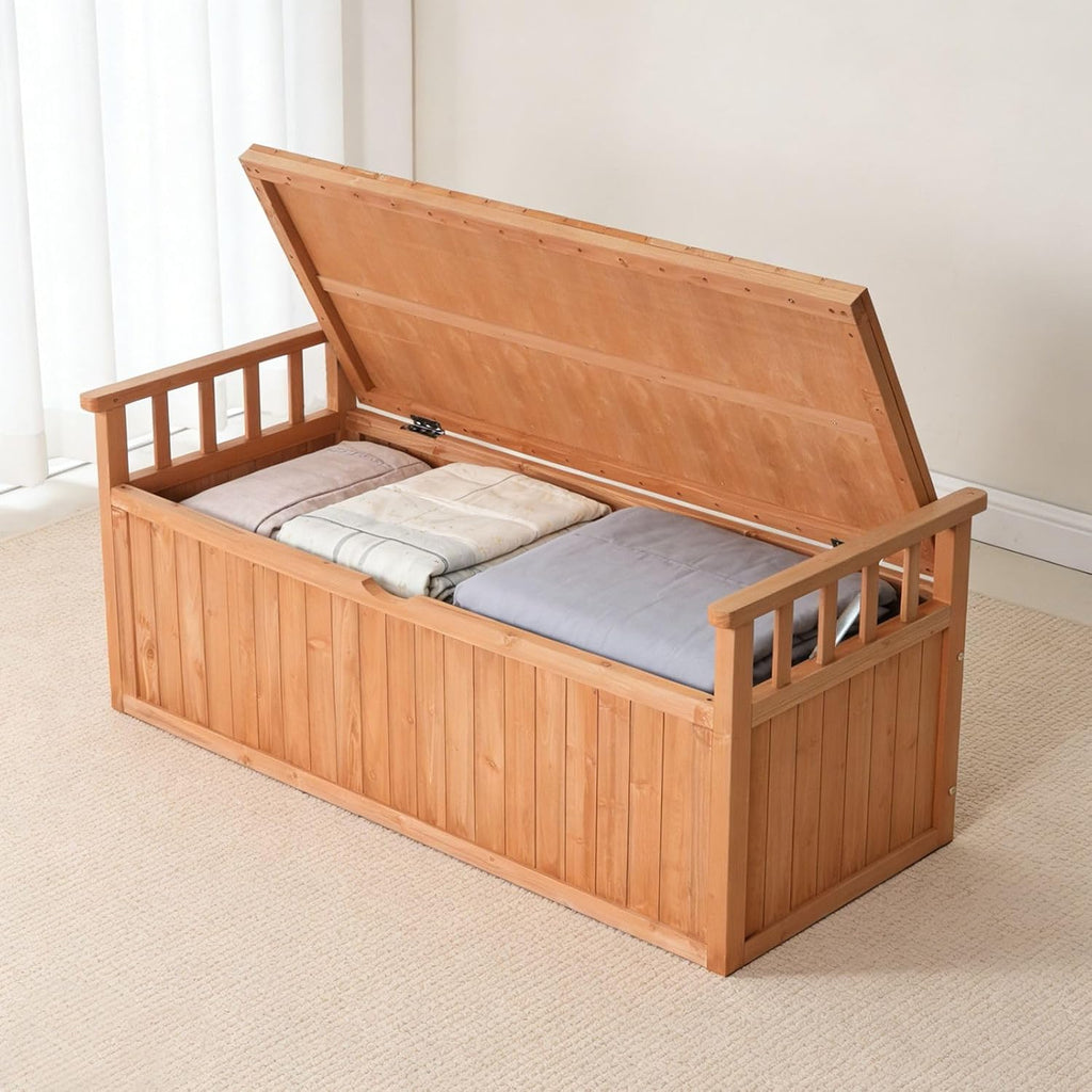 Wooden Garden Bench 2 Seater Storage Box with Lid Outdoor Patio Deck Furniture Container Trunk BT-WGB04 Natural