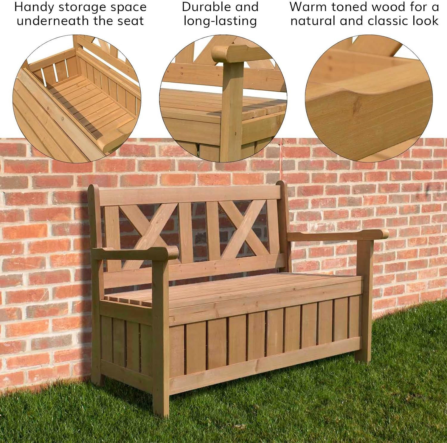 Wooden 2 Seater Outdoor Garden Bench with Built In Storage Seat