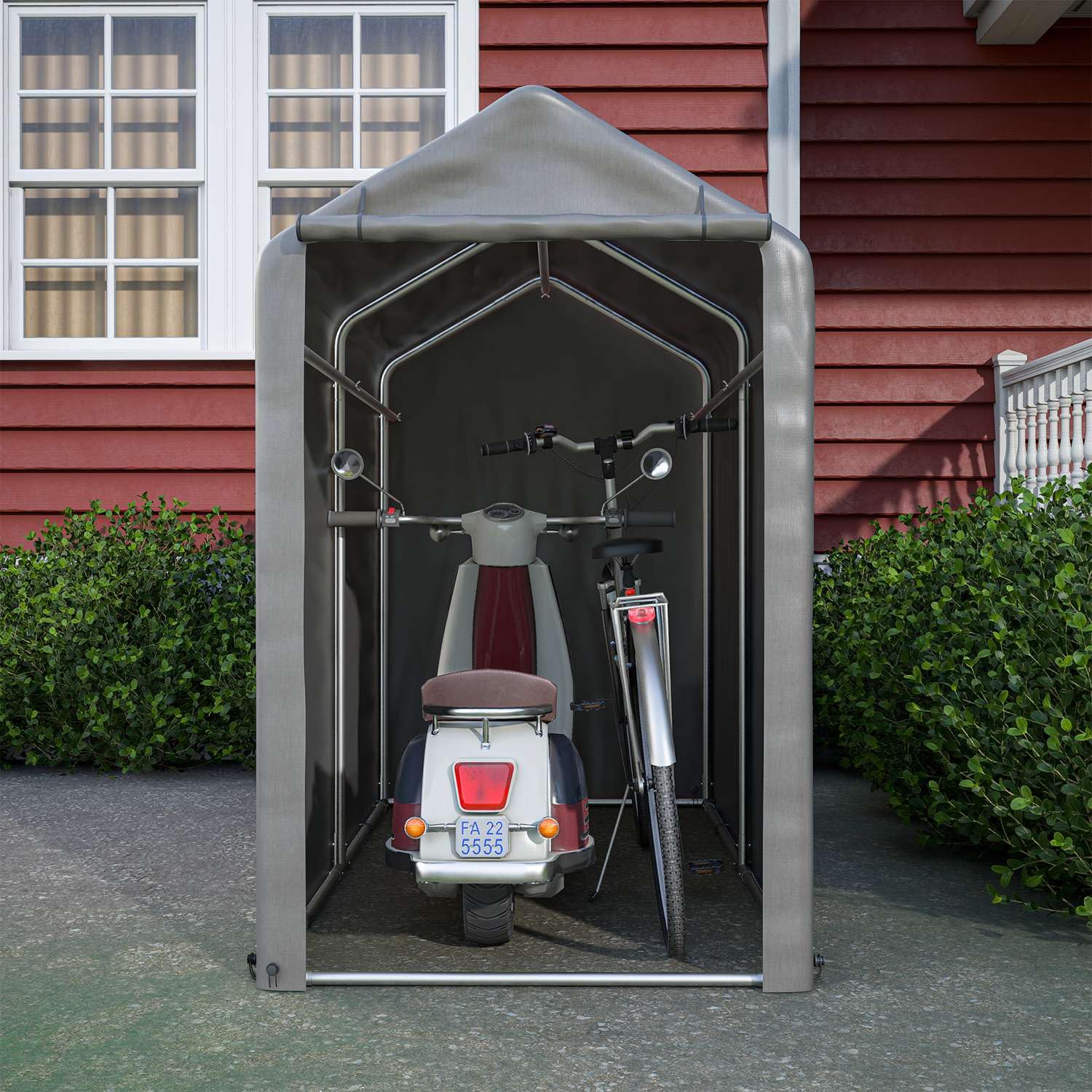 1.8M*1M Garden Waterproof Anti-UV Bike Storage Tent Bicycle Motorcycle Shed Shelter Outdoor Backyard Steel Frame PE Cover Zipper Door Small Grey