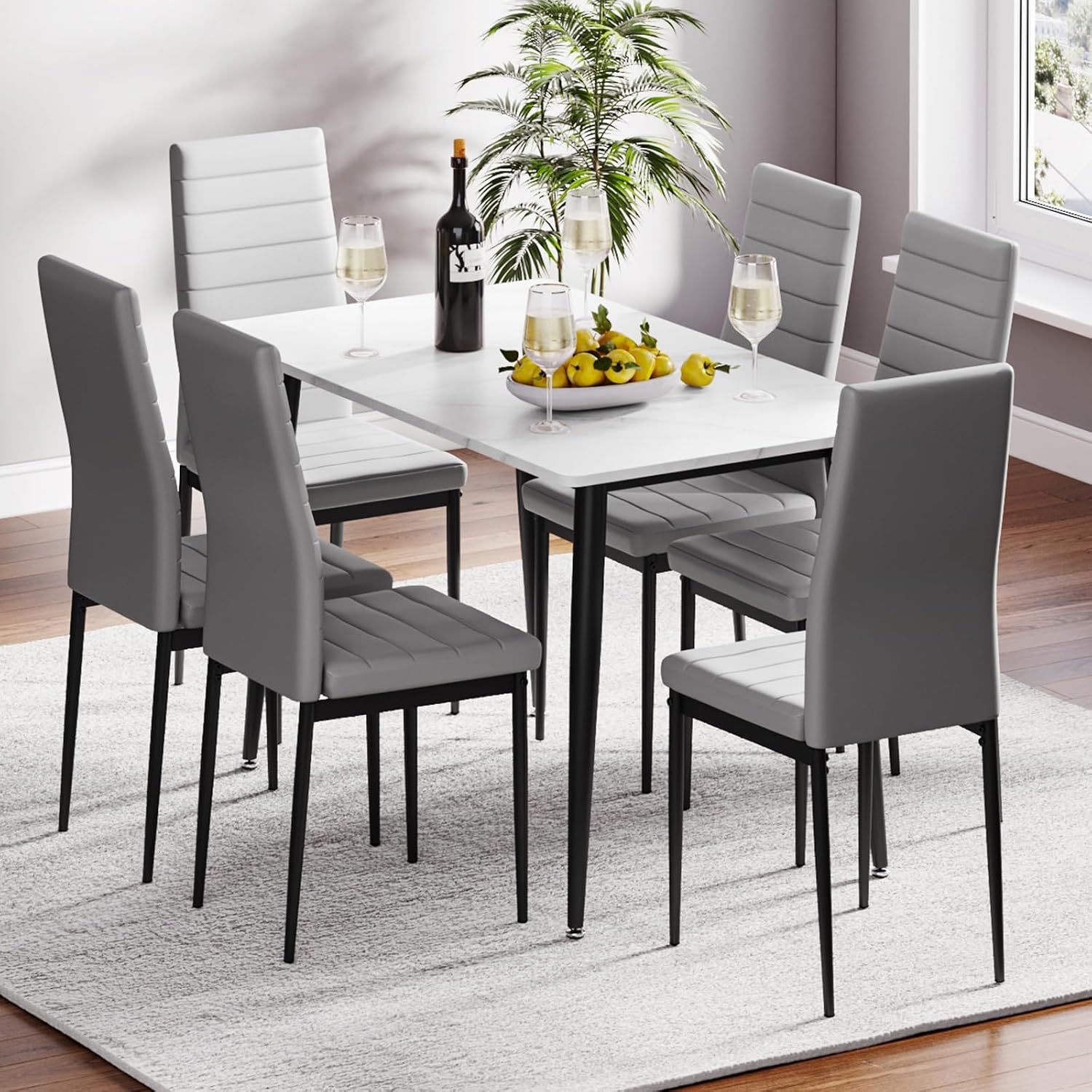 White Dining Table and Chairs Set 6