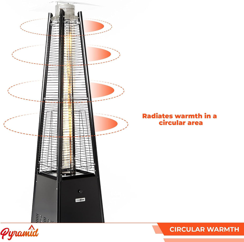 Outdoor Pyramid Patio Heater in Black - 13KW Propane Gas Standing Floor Heater for Outdoors &amp; Gardens - Outside Space Heating for Decking