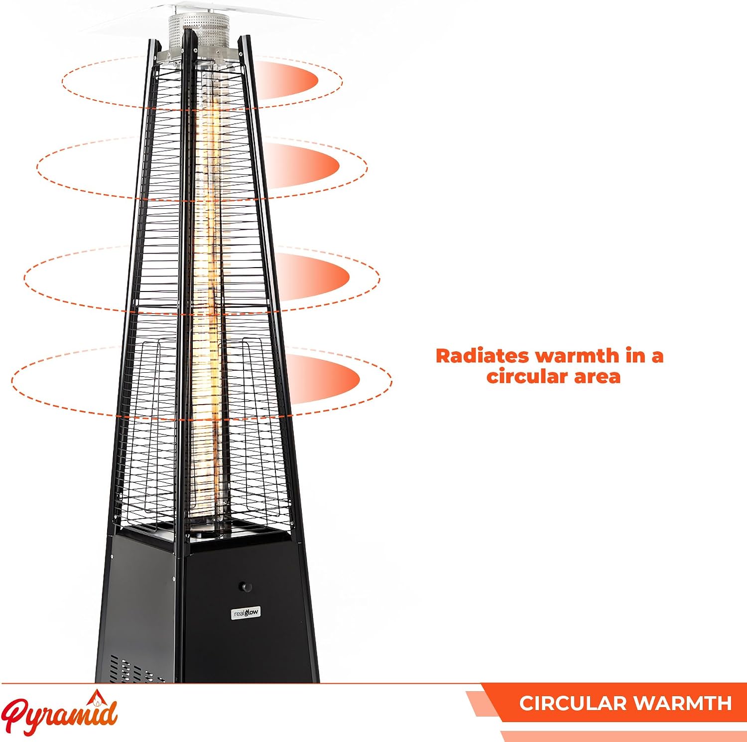 Outdoor Pyramid Patio Heater in Black - 13KW Propane Gas Standing Floor Heater for Outdoors &amp; Gardens - Outside Space Heating for Decking