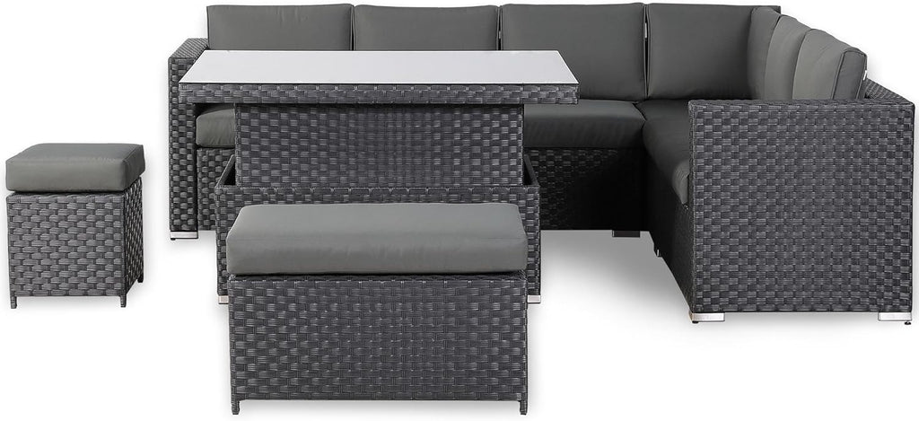 Rattan Rattan Corner Sofa Set Rattan Garden Furniture Set Patio Corner Sofa Set with Rising Table and Washable Cushions (black