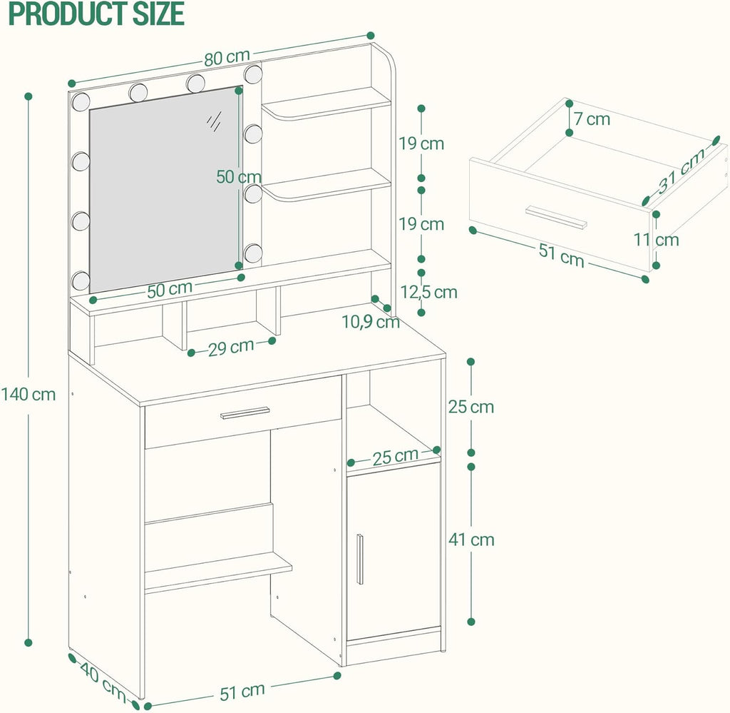 Dressing Table with Mirror and 10 Bulb Lights