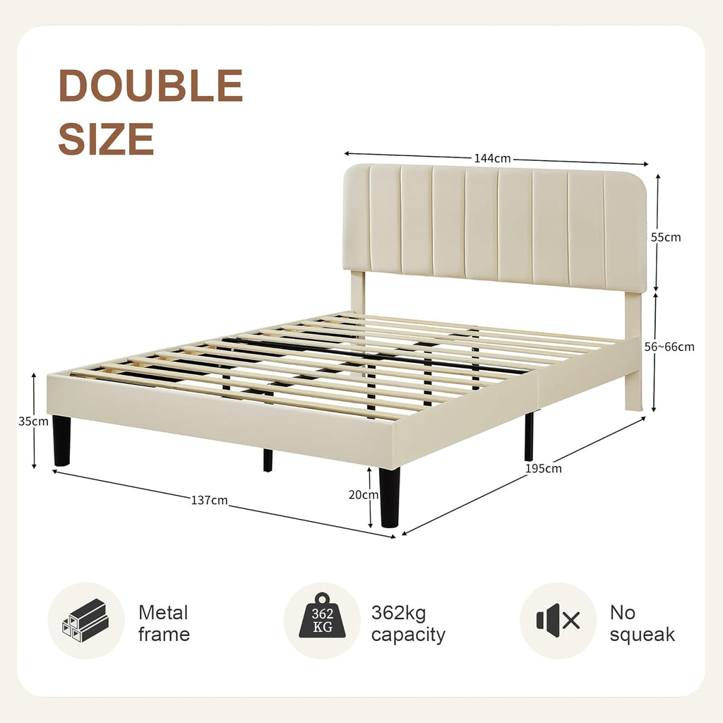 Double Bed Frame with Velvet Headboard
