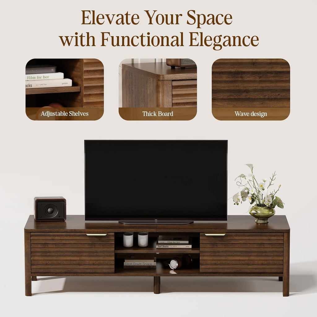 Wooden TV Stand Cabinet - 150cm Long TV Unit With Storage And Adjustable Shelves