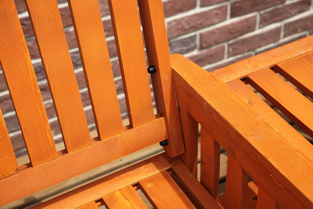 Outdoor Garden Love Duo Seat Patio Bench Couples Companion Yard 2 Seater Chair Twin With Table Set Parasol Hole Pool Wooden Furniture LS02 Natural