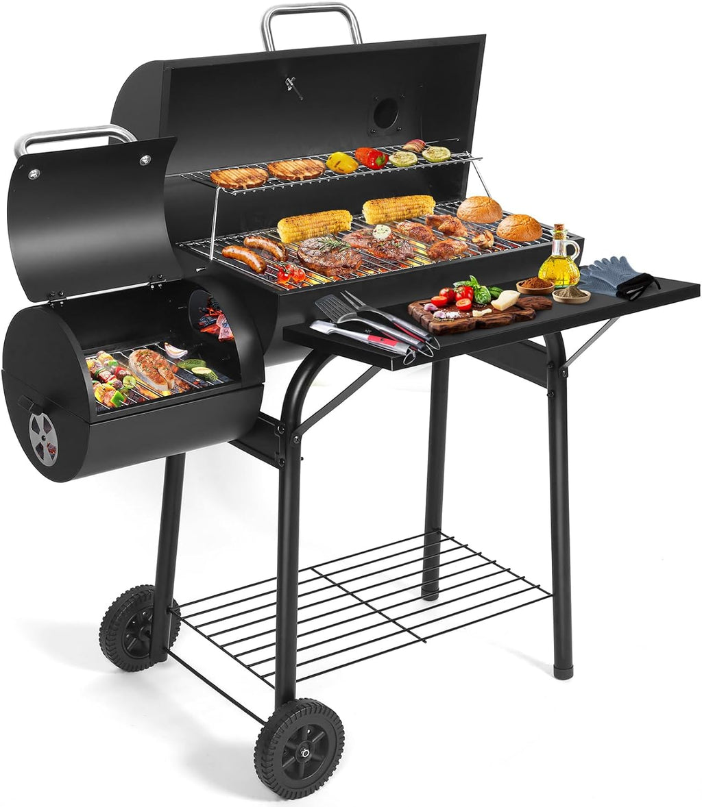 BBQ Grill With Offset Smoker: Large Oil Drum Barbecue Barrel Grill For Outdoor Garden