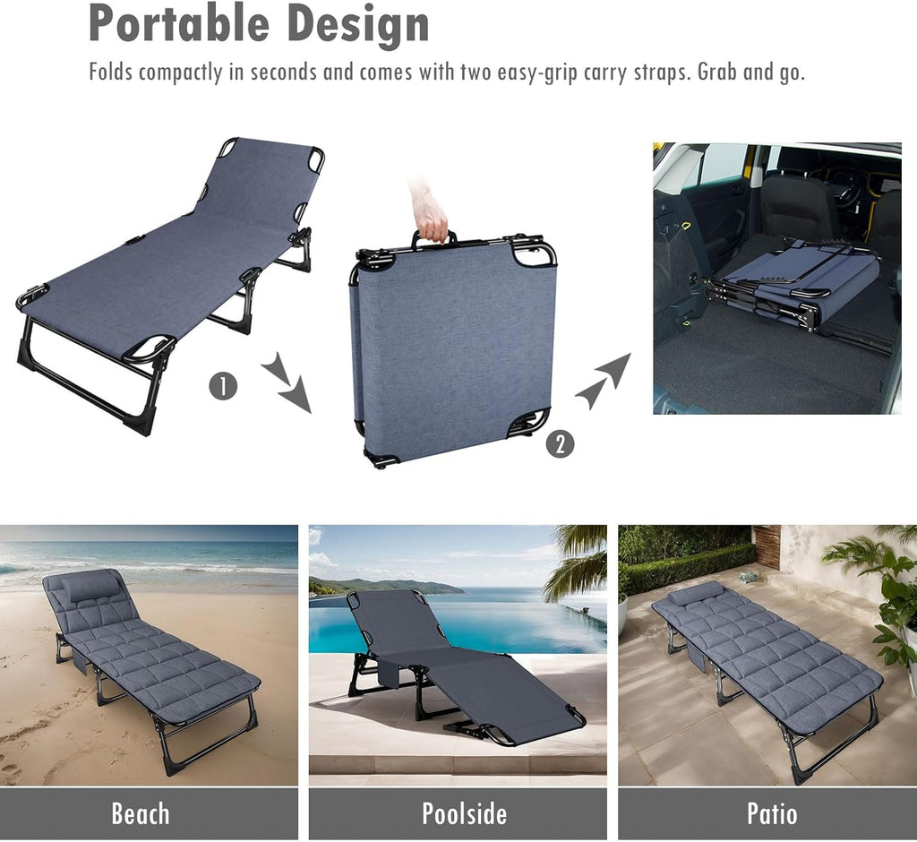 Foldable Sun Lounger with 4-Position Adjustable Backrest