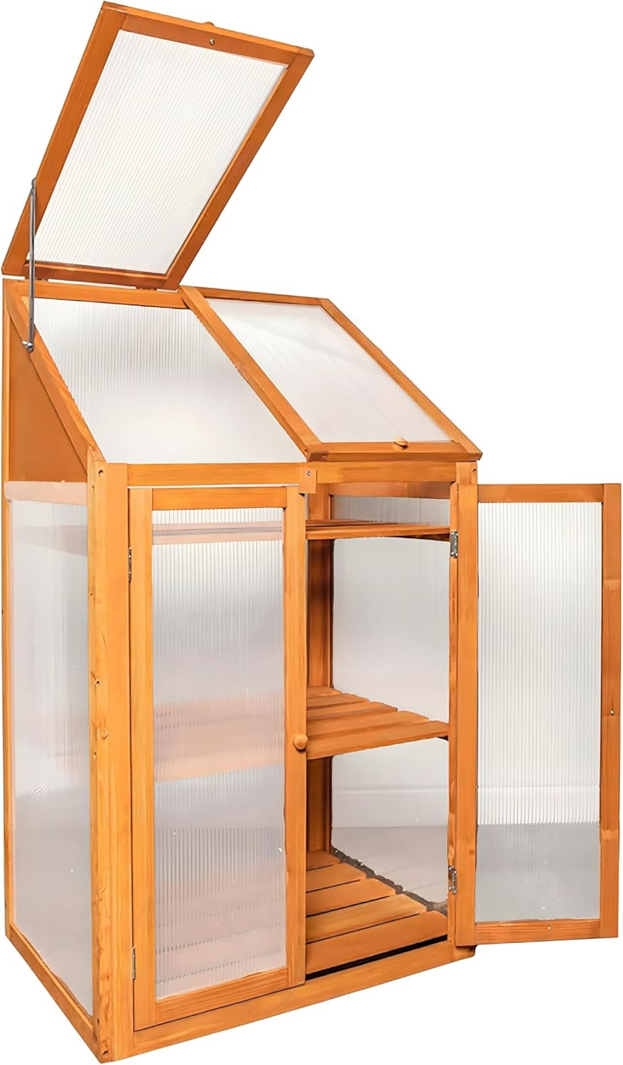 Garden Mile Large 3 Tier Wooden Garden Greenhouse - 120cm Heavy Duty Transparent Polycarbonate Greenhouse - Cold Frames For Garden with 3 Storage Shelves