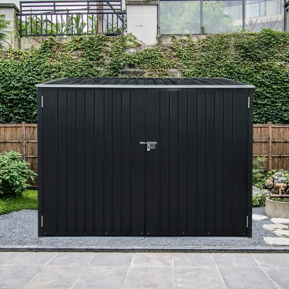 Metal Garden Shed Storage Bike Shed Pent Tool Shed House Galvanized Steel 4 Removable Gravity Locking Racks Can Put 4 Bicycles (4R)