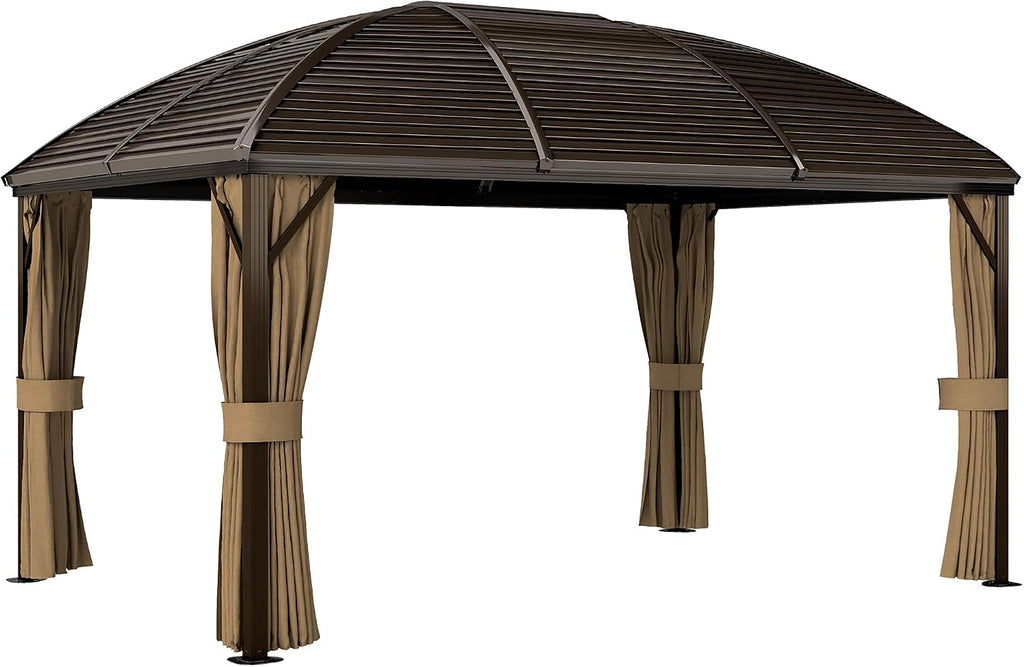 3 x 4m Patio Aluminium Gazebo Hardtop Metal Roof Canopy Marquee Party Tent Garden Outdoor Shelter with Mesh Curtains &amp; Side Walls