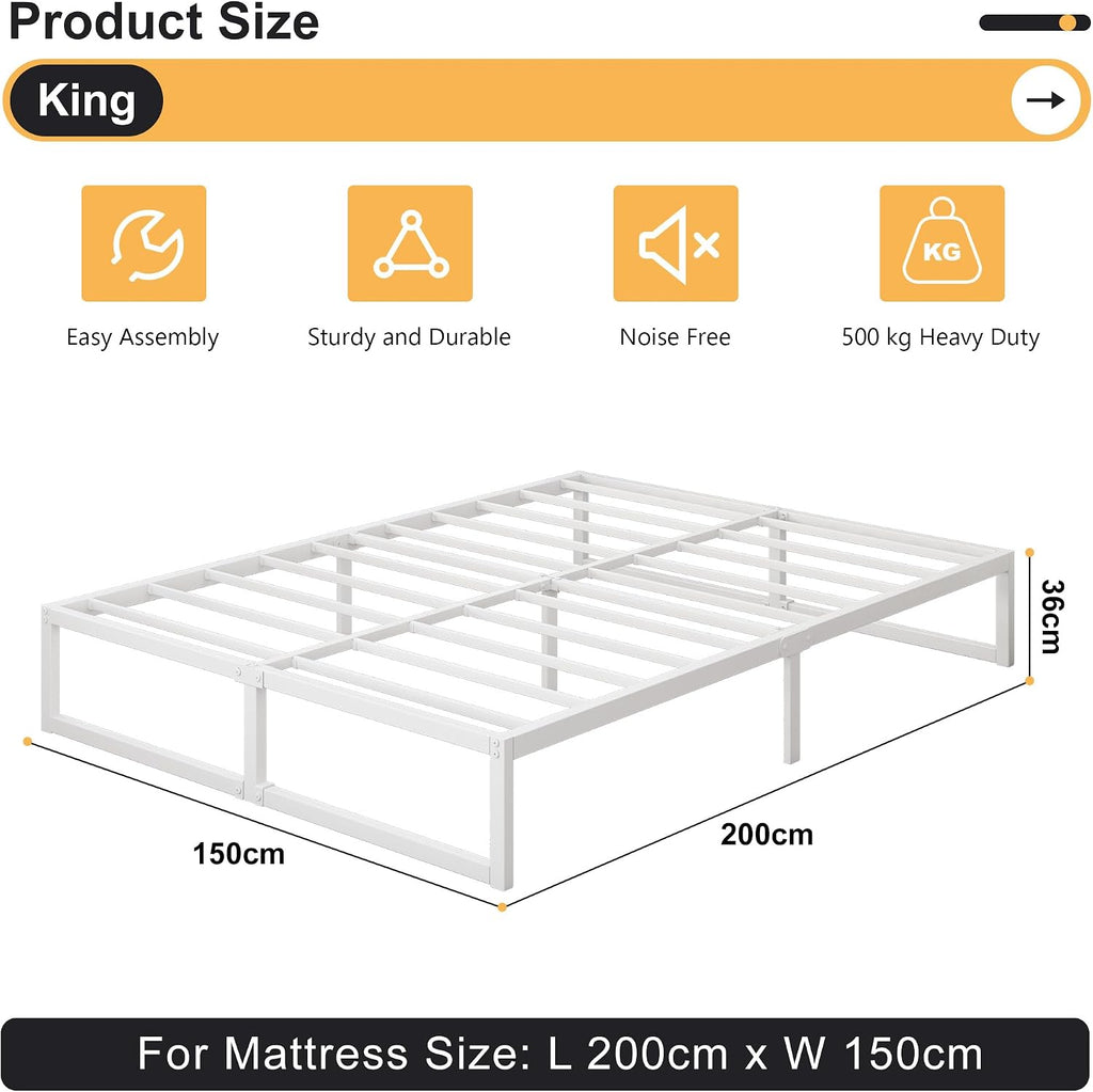 King Size Bed Frame 150x200 cm Metal Platform Bed King with Steel Slat Support