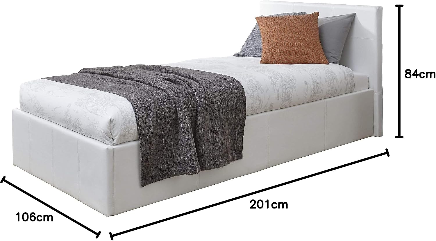 Single White Upholstered Fabric Ottoman Bed Frame