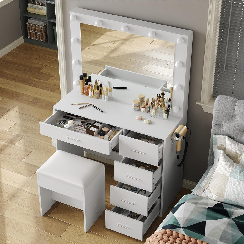 94CM Dressing Table with Mirror &amp; LED Lights