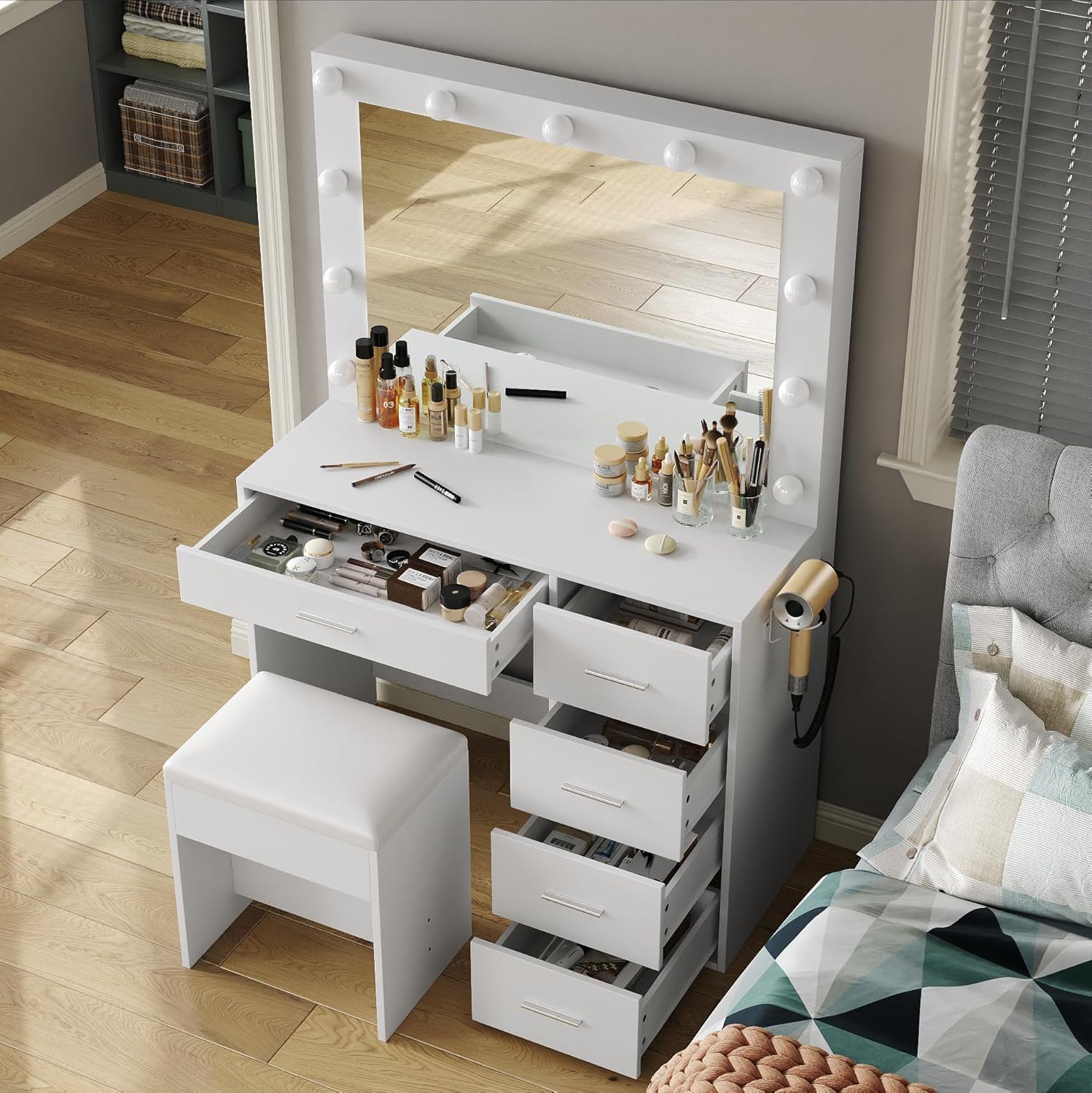 94CM Dressing Table with Mirror &amp; LED Lights