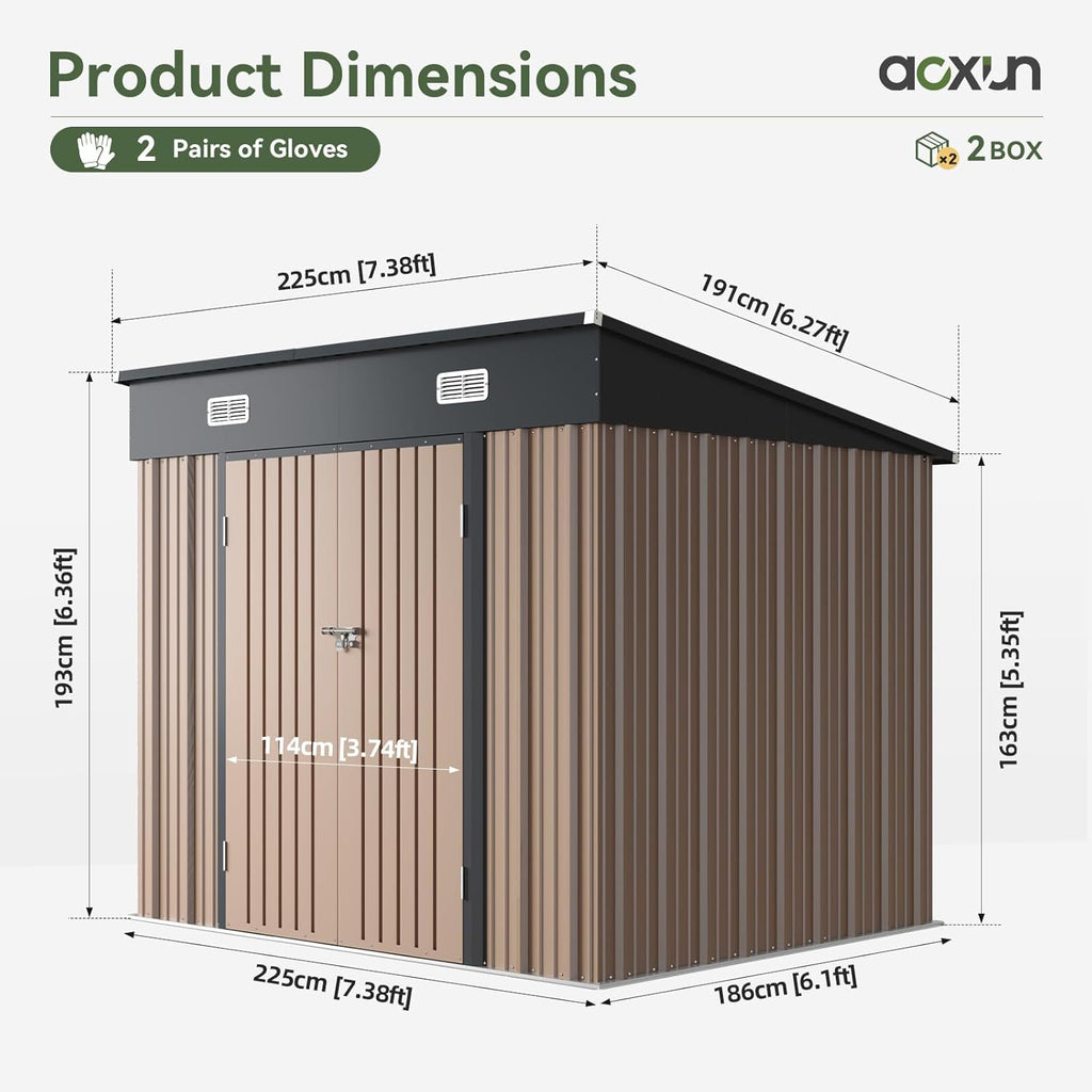 8x6 ft Metal Garden Shed with Sloping Roof