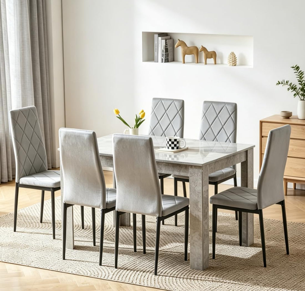 Grey Wood Dining Table and Chairs Set of 6
