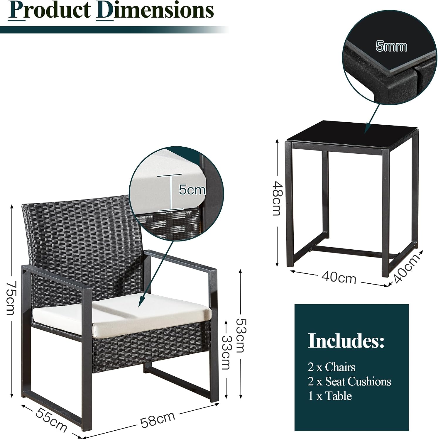 3 PCS Rattan Garden Furniture Set