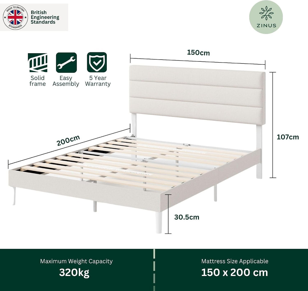 King Upholstered Bed Frame with Headboard (150 x 200 cm)