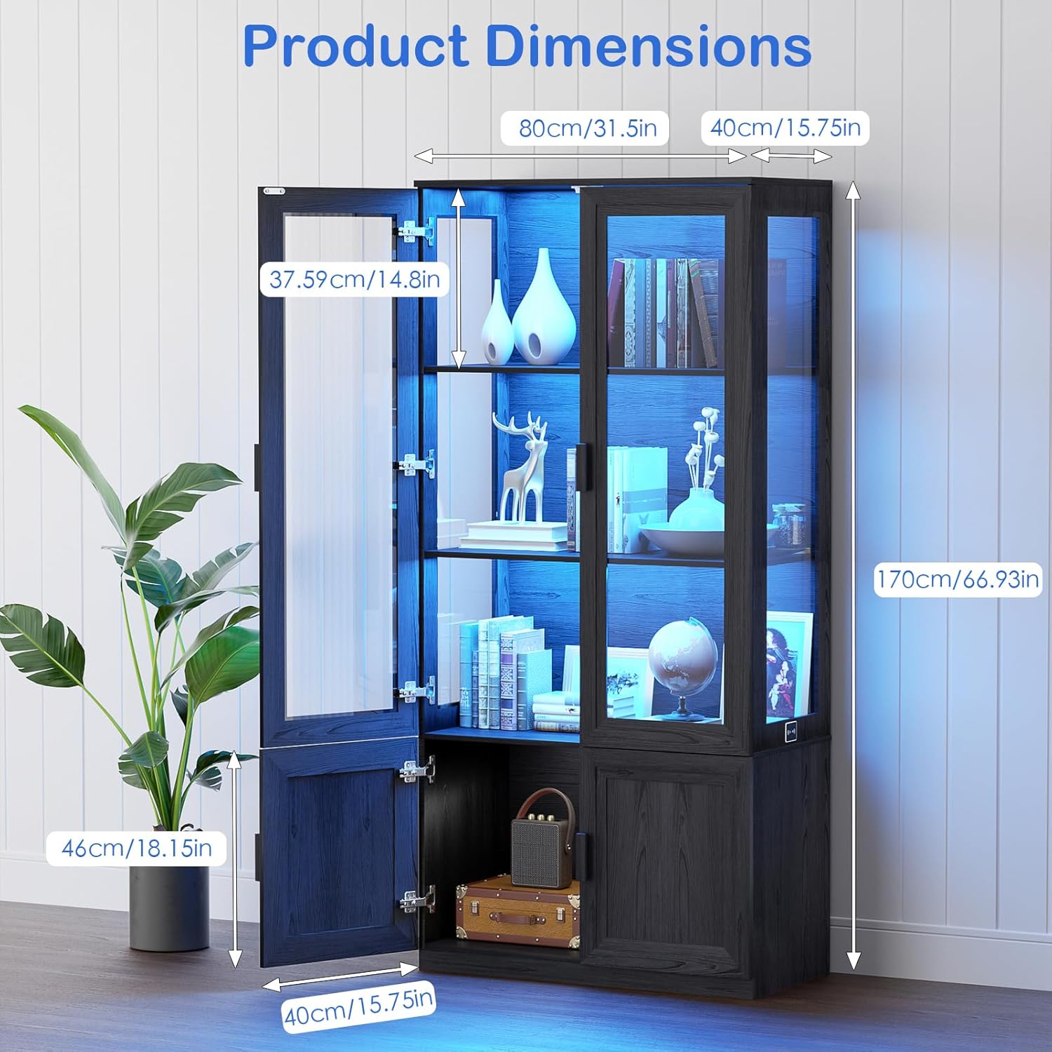 Cabinet with Glass Doors and 3 Color Lights