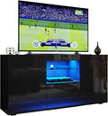 1350mm Modern TV Stand Cabinet with RGB LED Lights Black Gloss TV Unit for up to 55" TV with Ambient Light for Living Room Furniture