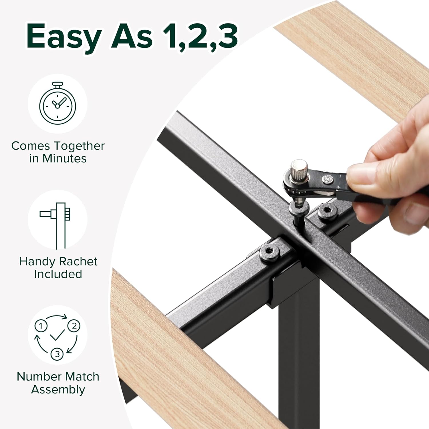 Double Bed Frame with Headboard - 4ft6 (135 x 190 cm) - Upholstered Bed Base - Wooden Slat Support - Easy Assembly - Dark Grey