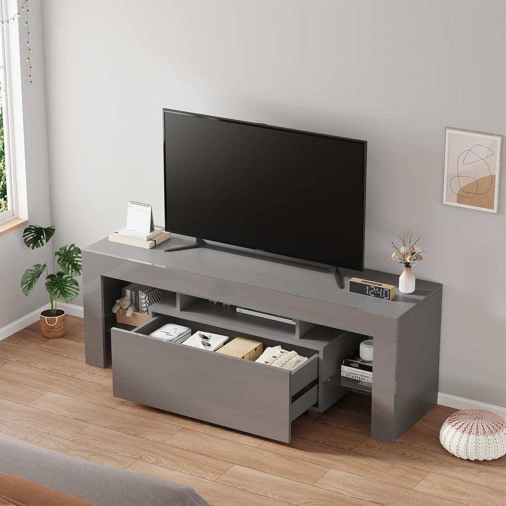 130cm High Gloss Grey TV Stand Cabinet With RGB LED Lights