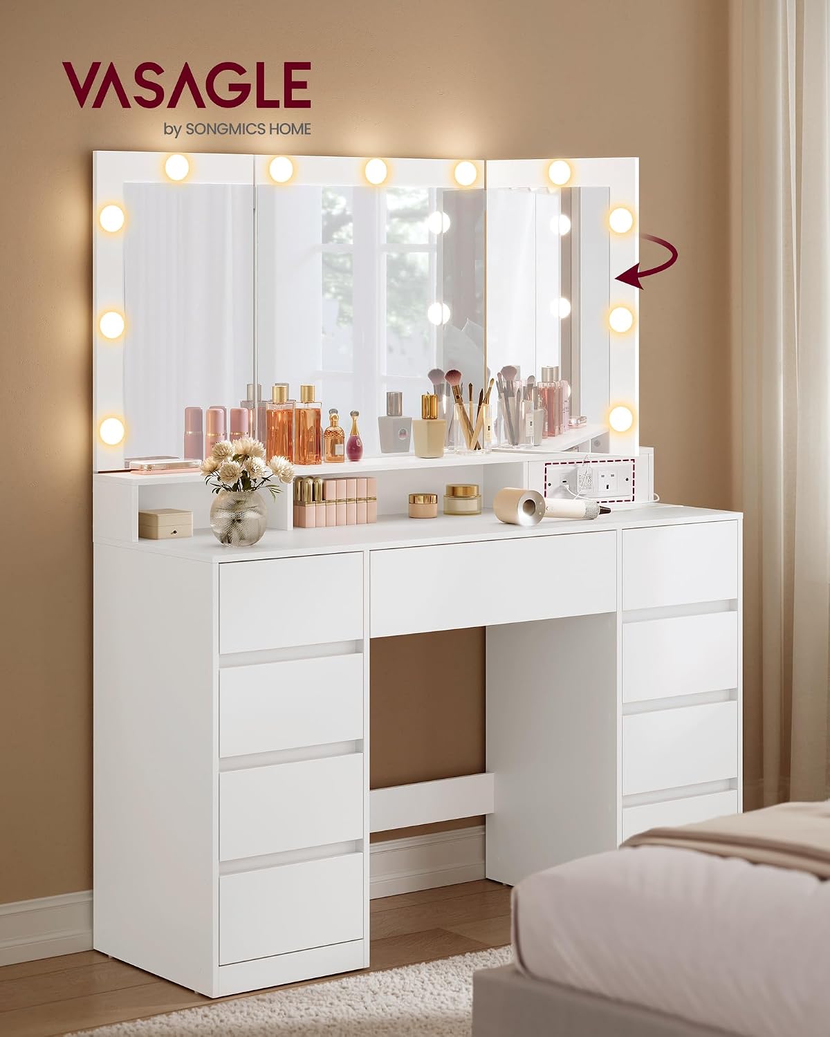Dressing Table with Tri-Fold Mirror