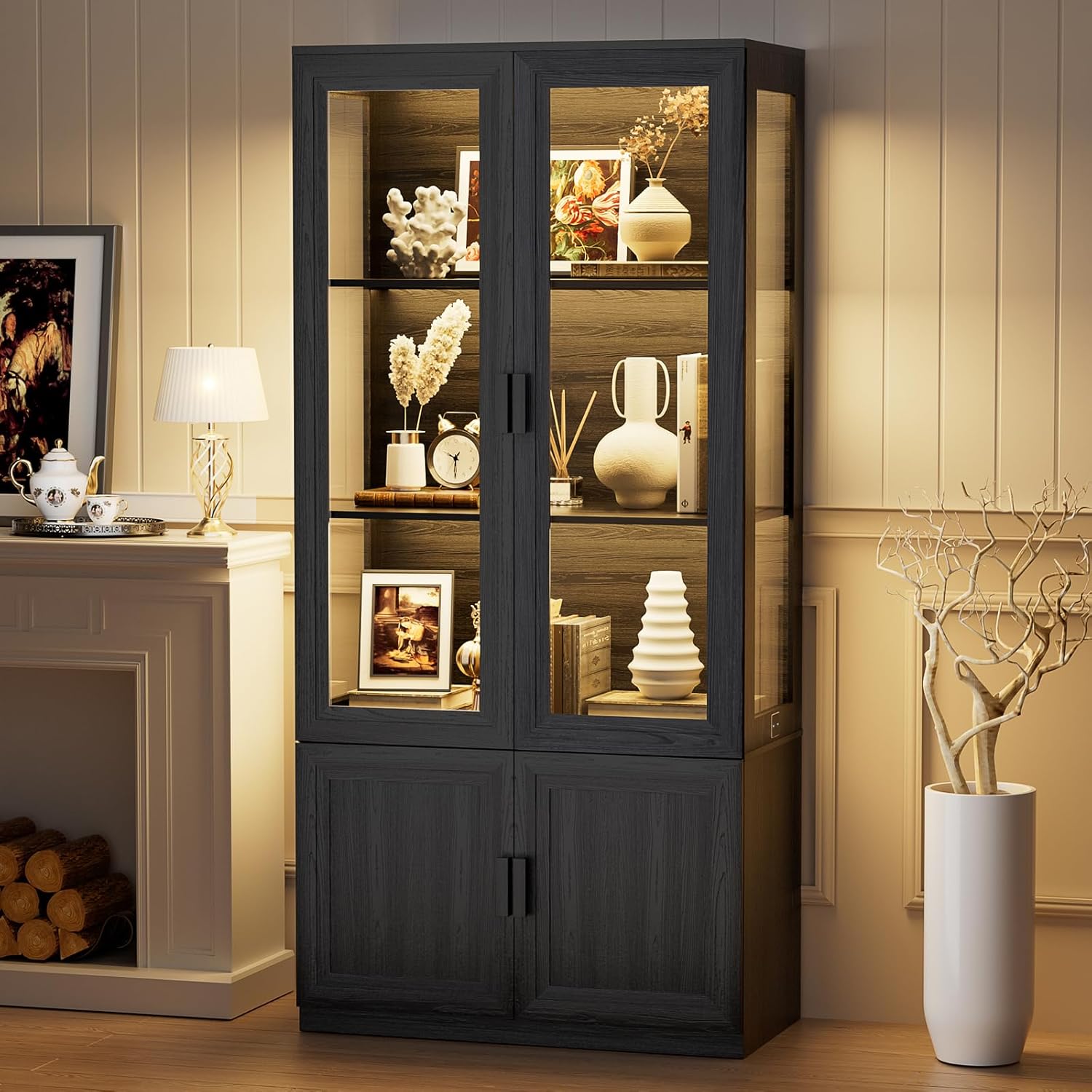 Cabinet with Glass Doors and 3 Color Lights