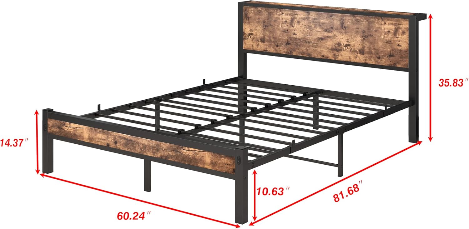King Size Bed Frame with Storage Wooden Headboard