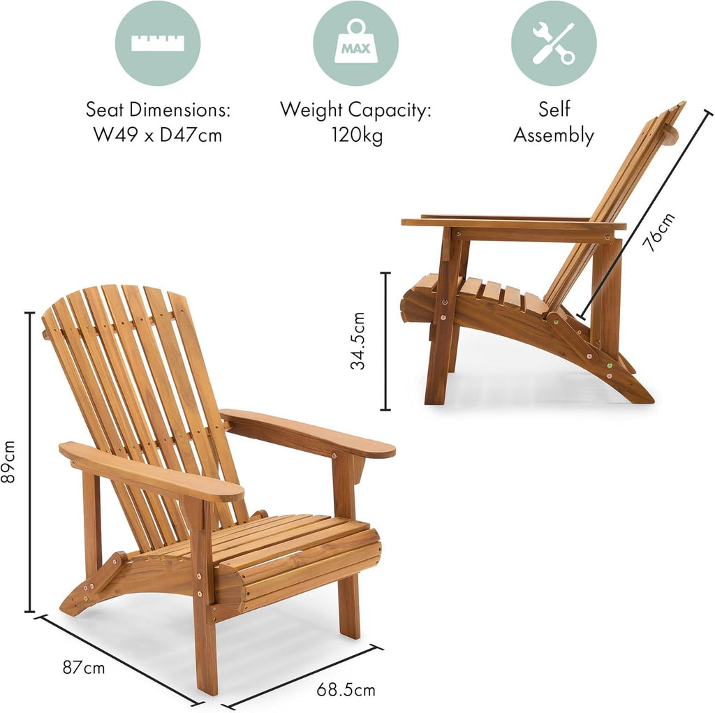 Chairs Set of 2 - Outdoor Acacia Hardwood Garden Chairs &amp; Teak Oil Finish - Durable Weather Resistant Wood for Patio &amp; Deck - Ergonomic Sloped Back - Hudson