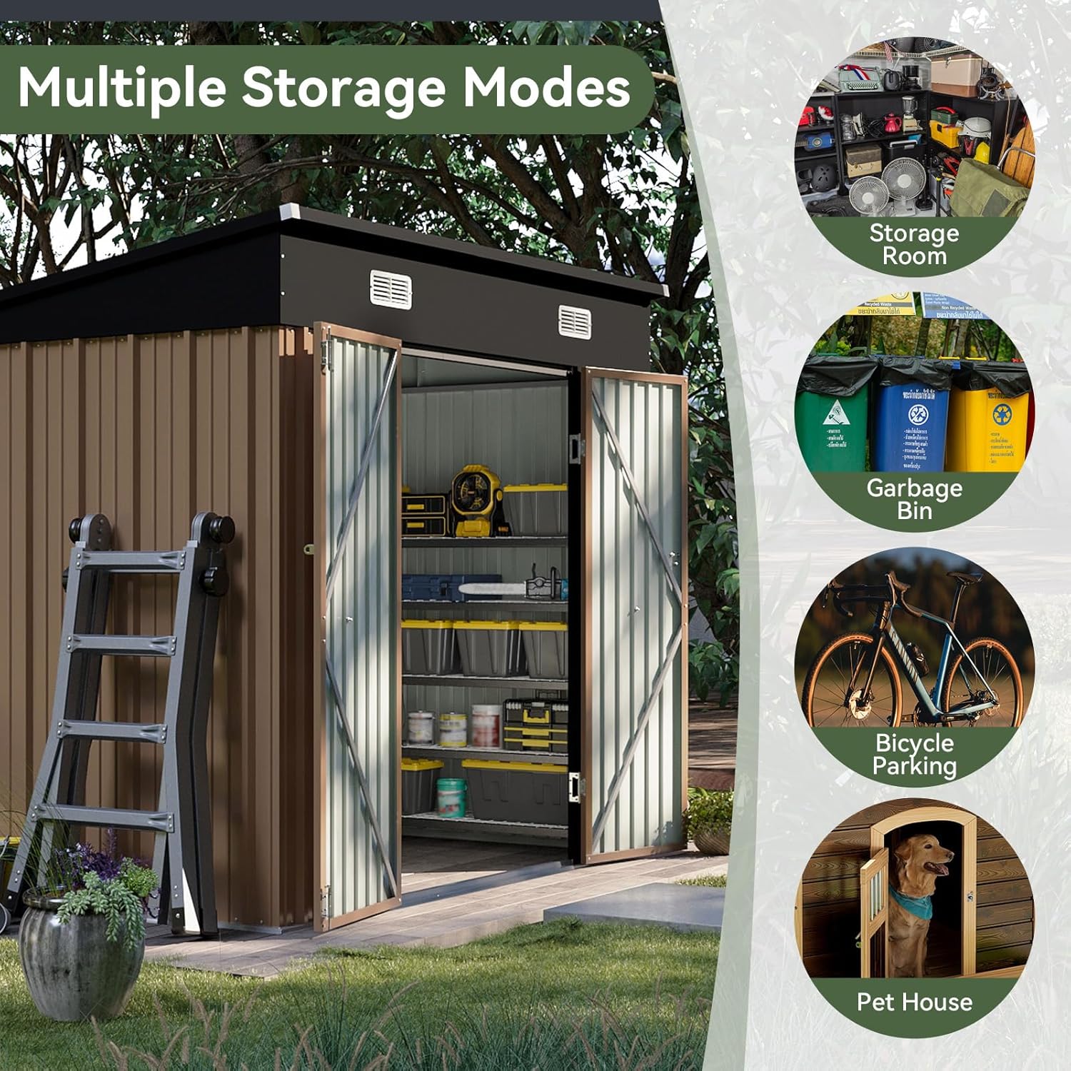 8x6 ft Metal Garden Shed with Sloping Roof