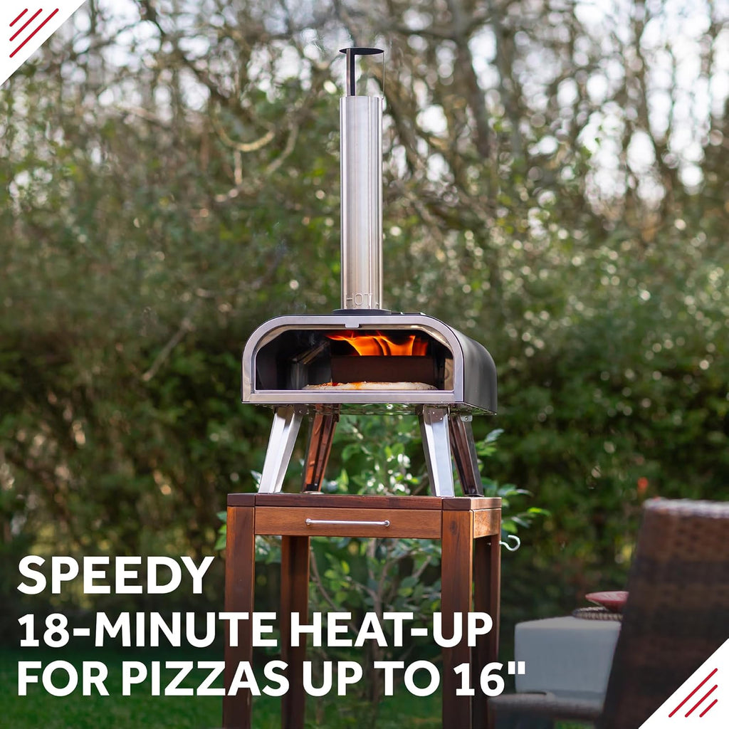 Outdoor 16 Inch Wood Pellet Portable Wood Fired Pizza Oven Black with Paddle and Carry Bag