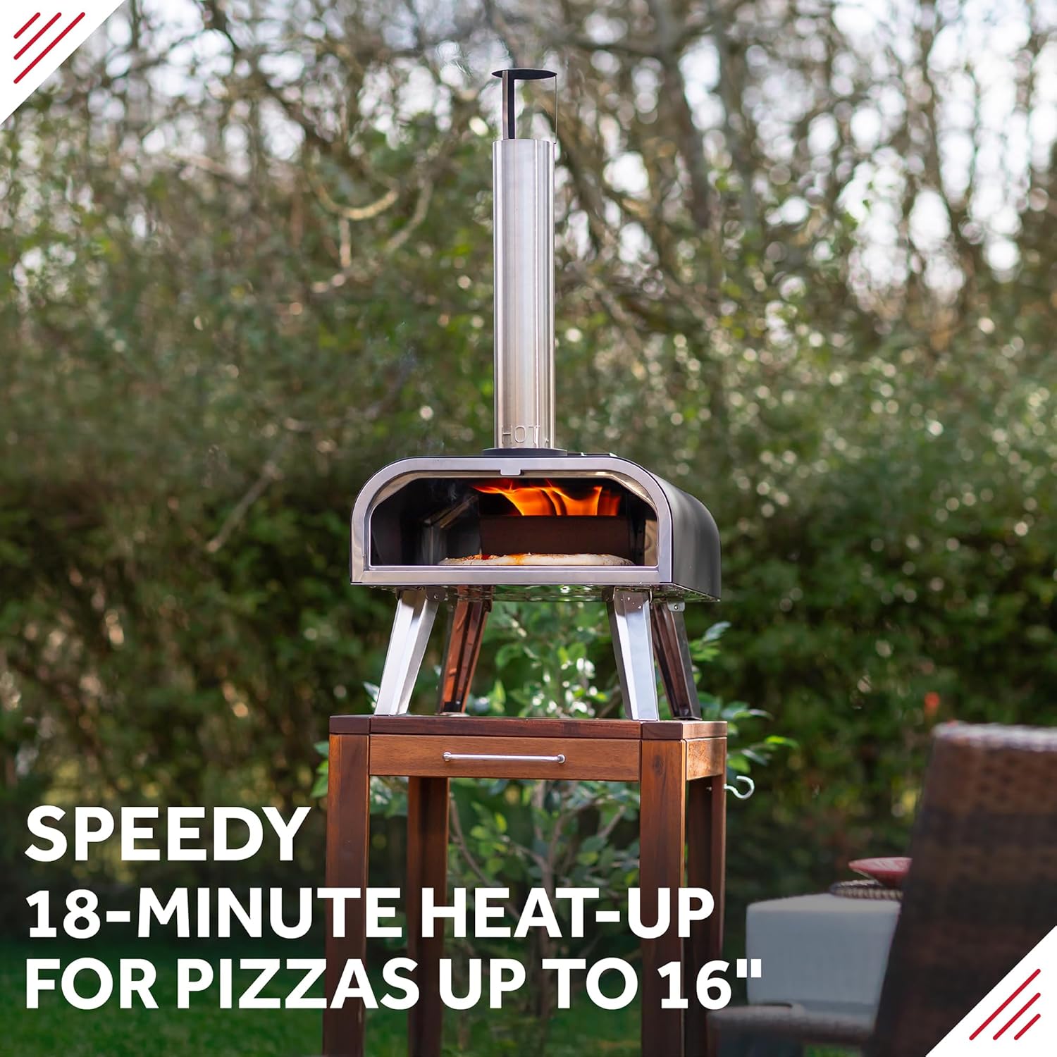 Outdoor 16 Inch Wood Pellet Portable Wood Fired Pizza Oven Black with Paddle and Carry Bag