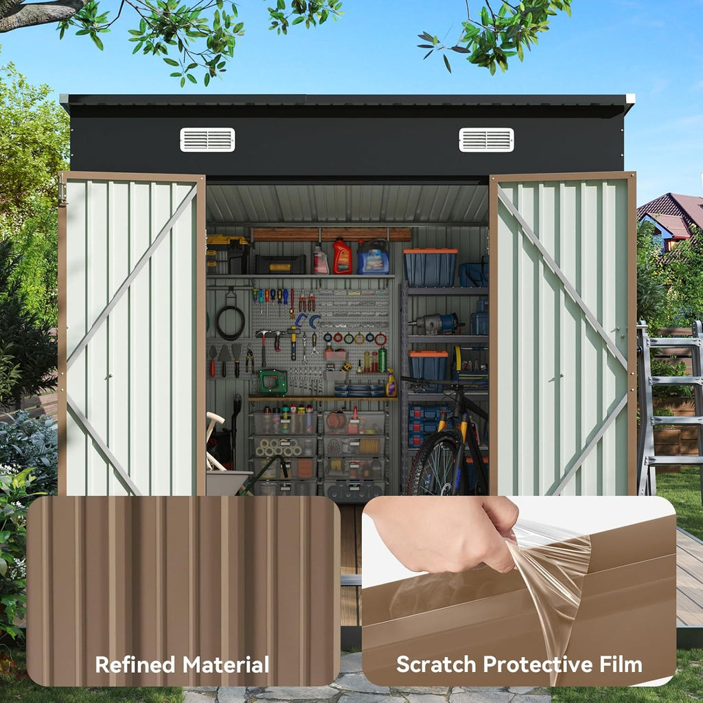8x6 ft Metal Garden Shed with Sloping Roof