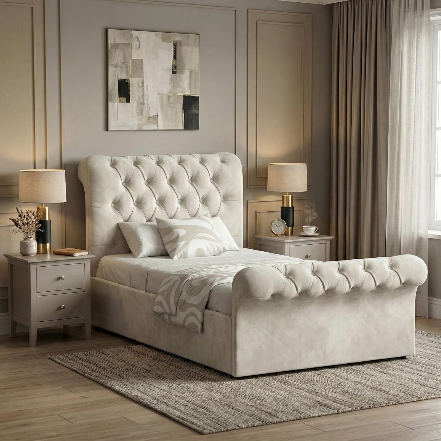 Single Ottoman Bed Frame - 3ft Upholstered Velvet Storage Bed with Gas Lift Side Opening