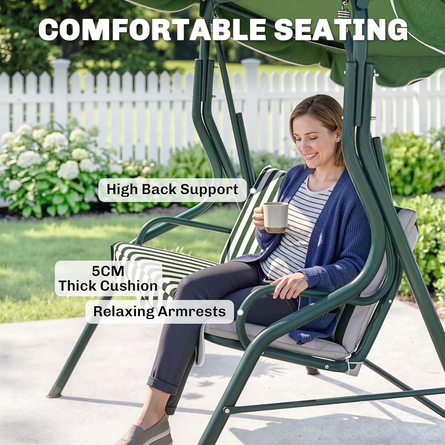 3 Seater Canopy Swing Chair Outdoor Garden Bench with Adjustable Canopy