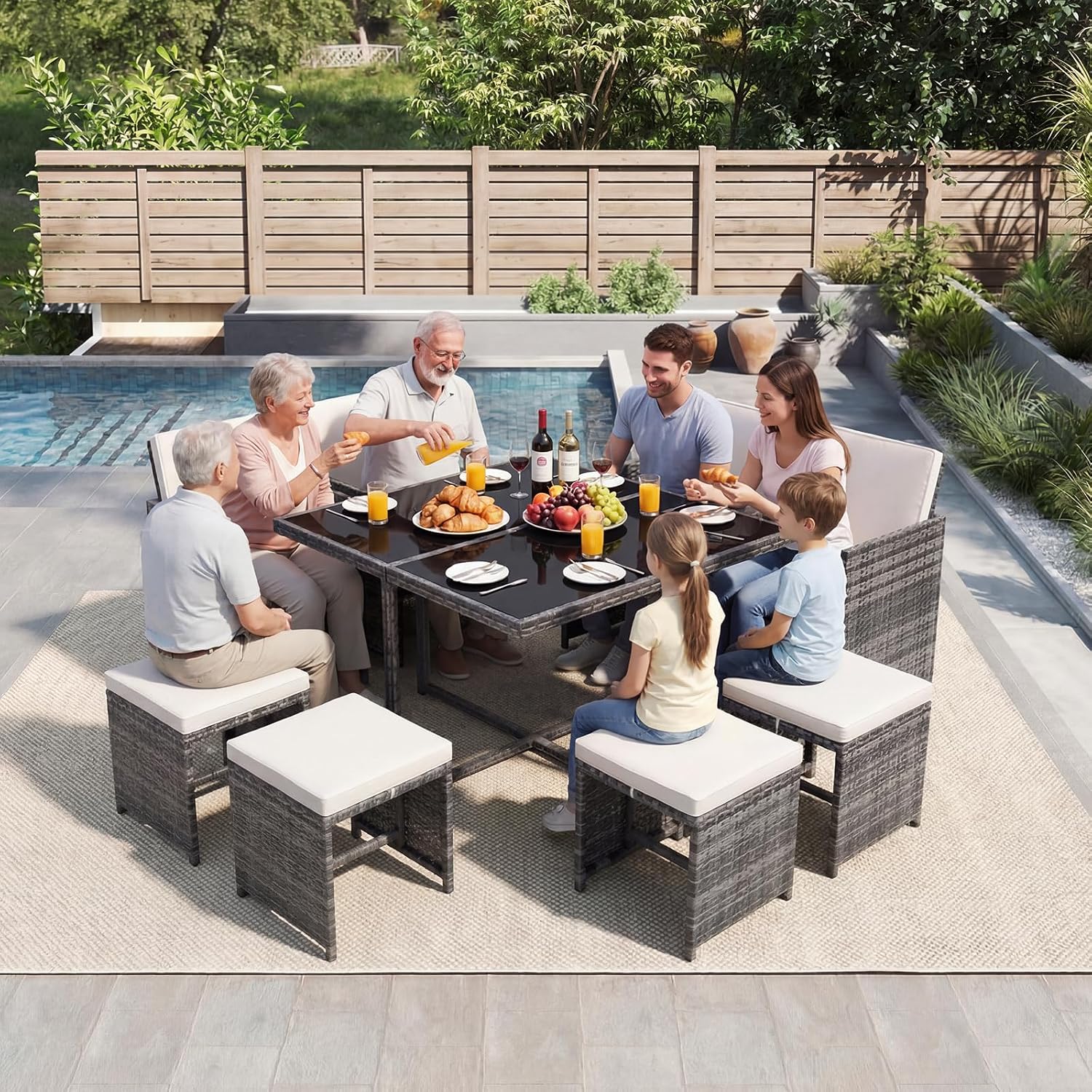 8 Seater Rattan Garden Dining Set with Table
