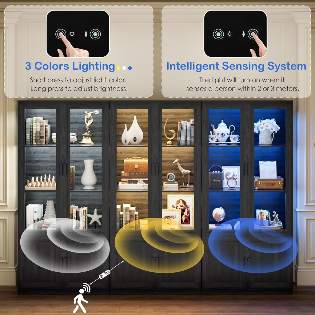 Cabinet with Glass Doors and 3 Color Lights