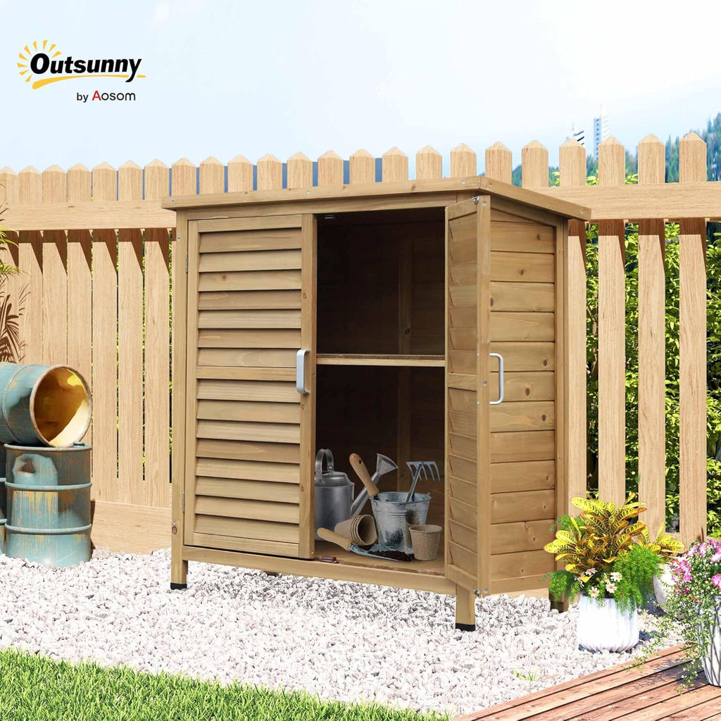 Garden Shed Wooden Garden Storage Shed 2 Door Unit Solid Fir Wood Garage Tool Organisation Cabinet
