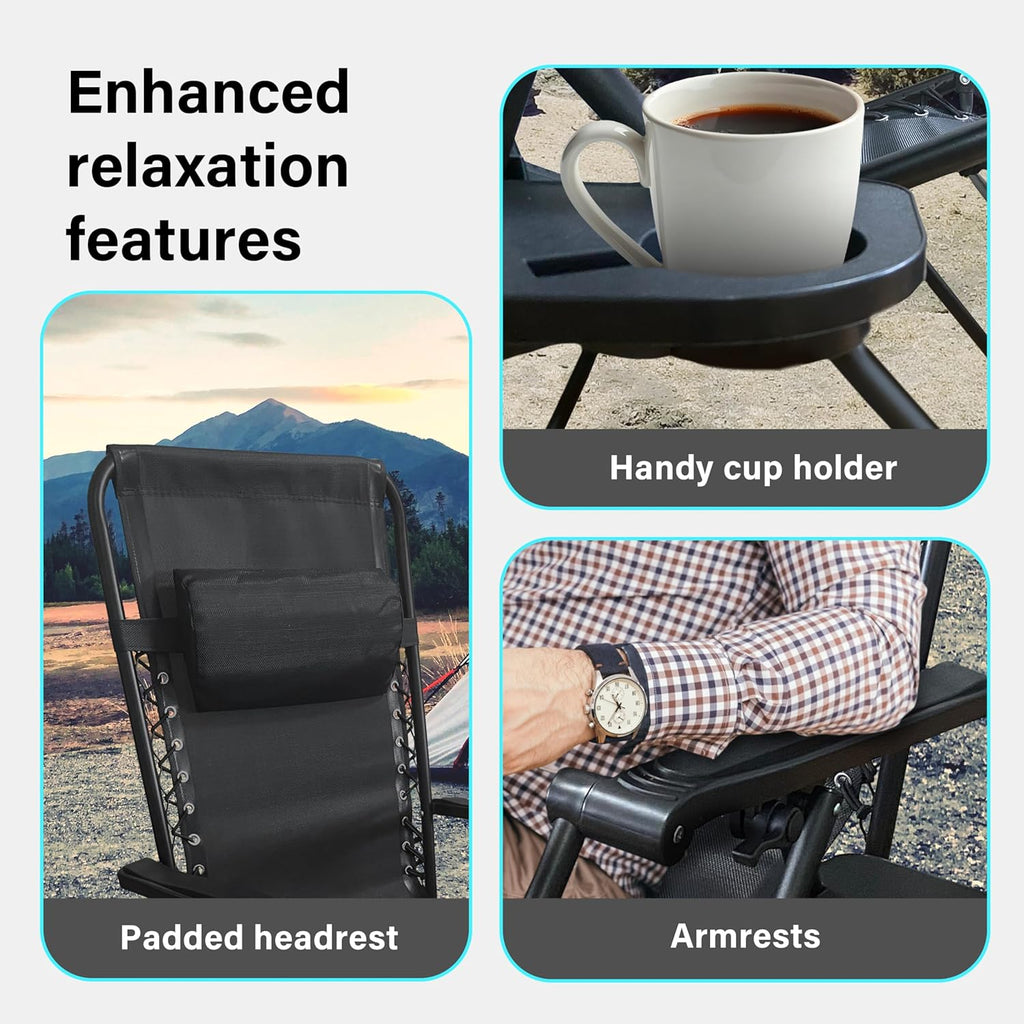 Set of 2 Folding Reclining Adjustable Zero Gravity Lounge Chairs