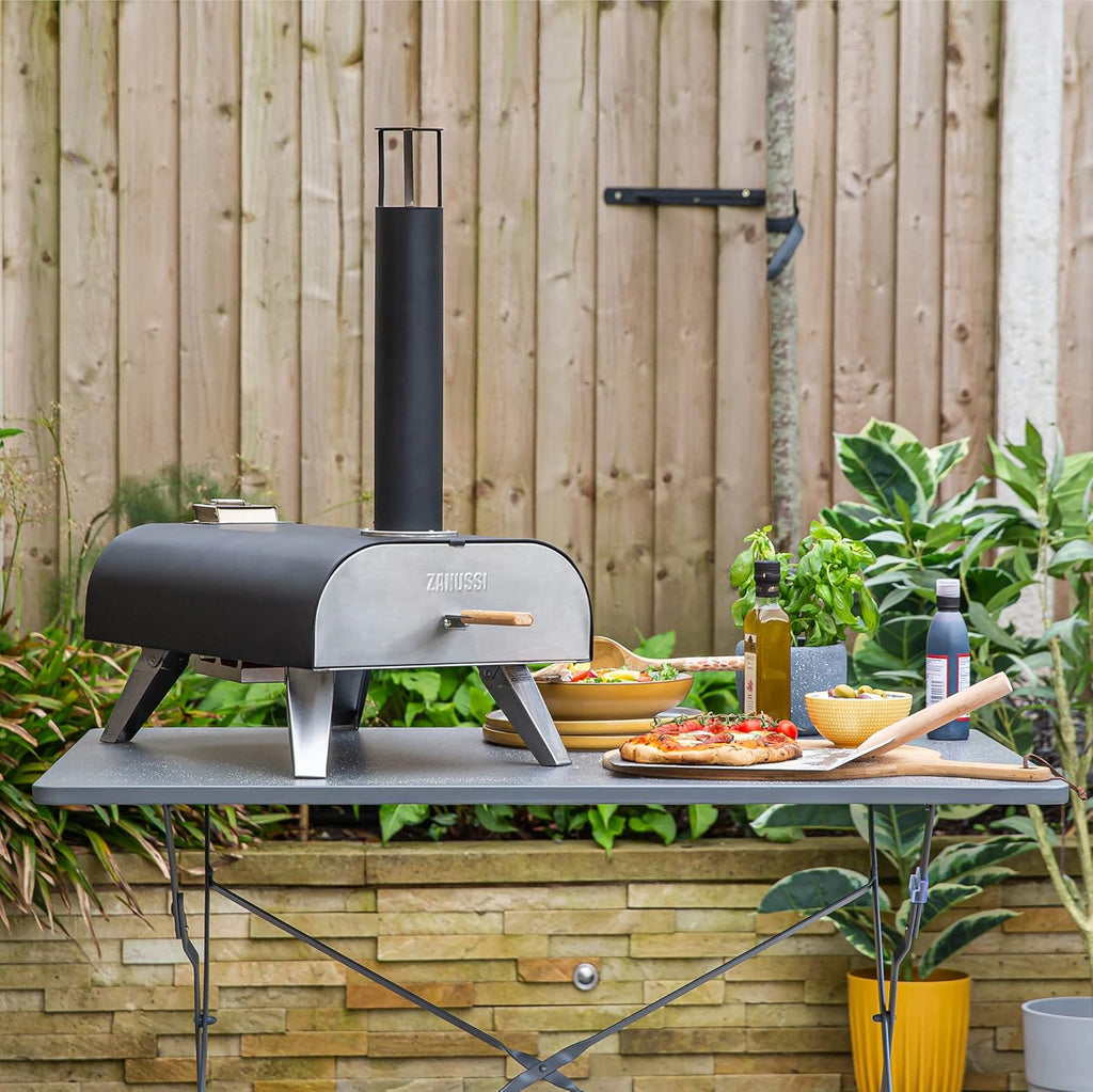 ZPO1BPC Outdoor 12 Inch Wood Pellet Portable Wood Fired Pizza Oven with Paddle and Cover in Black